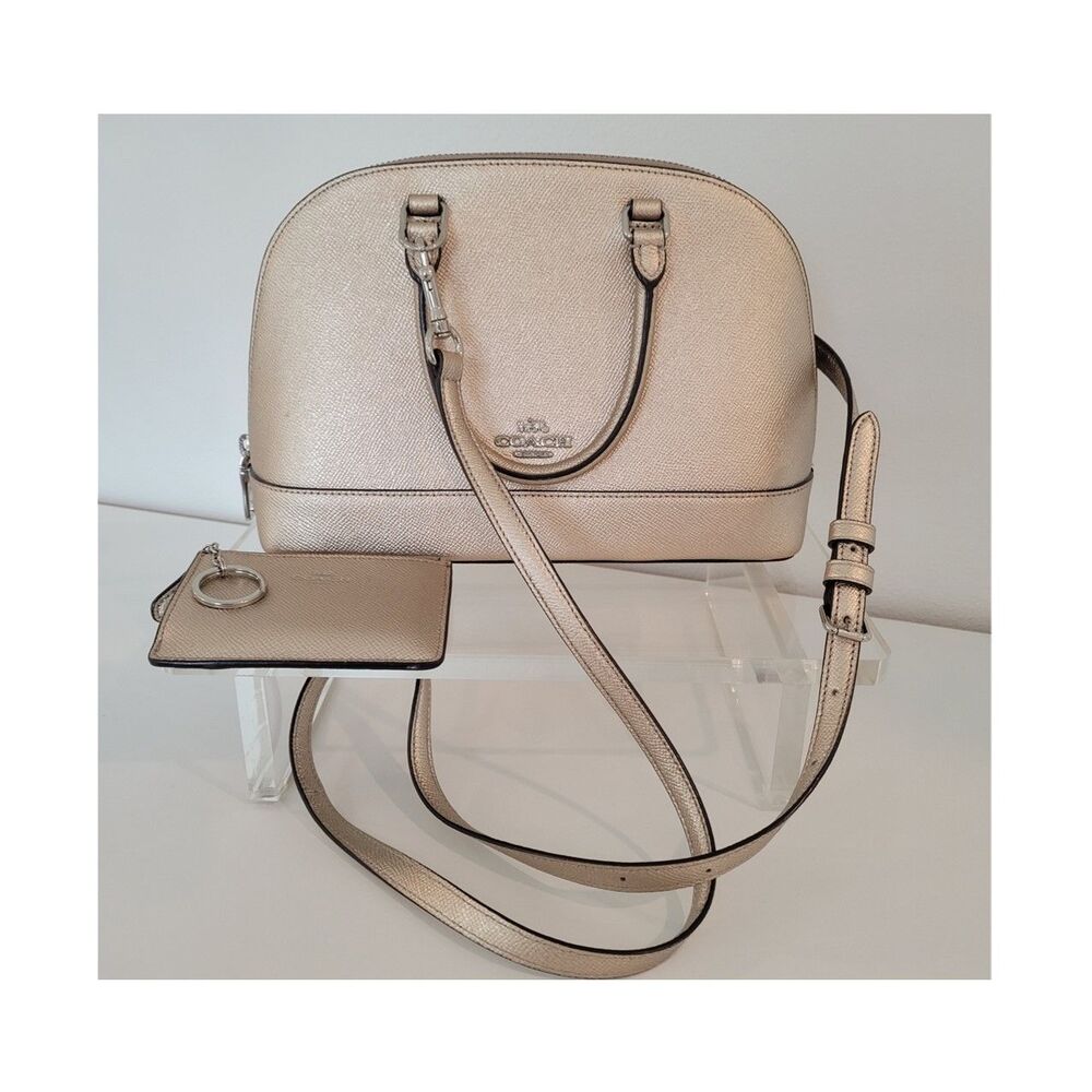 COACH 2 Pc Sierra Satchel Metallic Leather Handbag & Wallet Platinum F22315